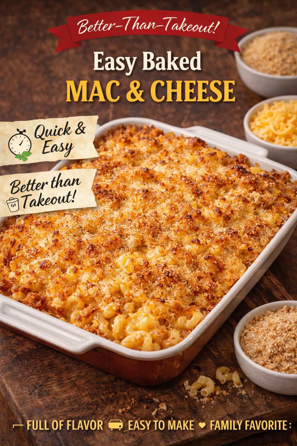 Baked mac and cheese with golden crispy top