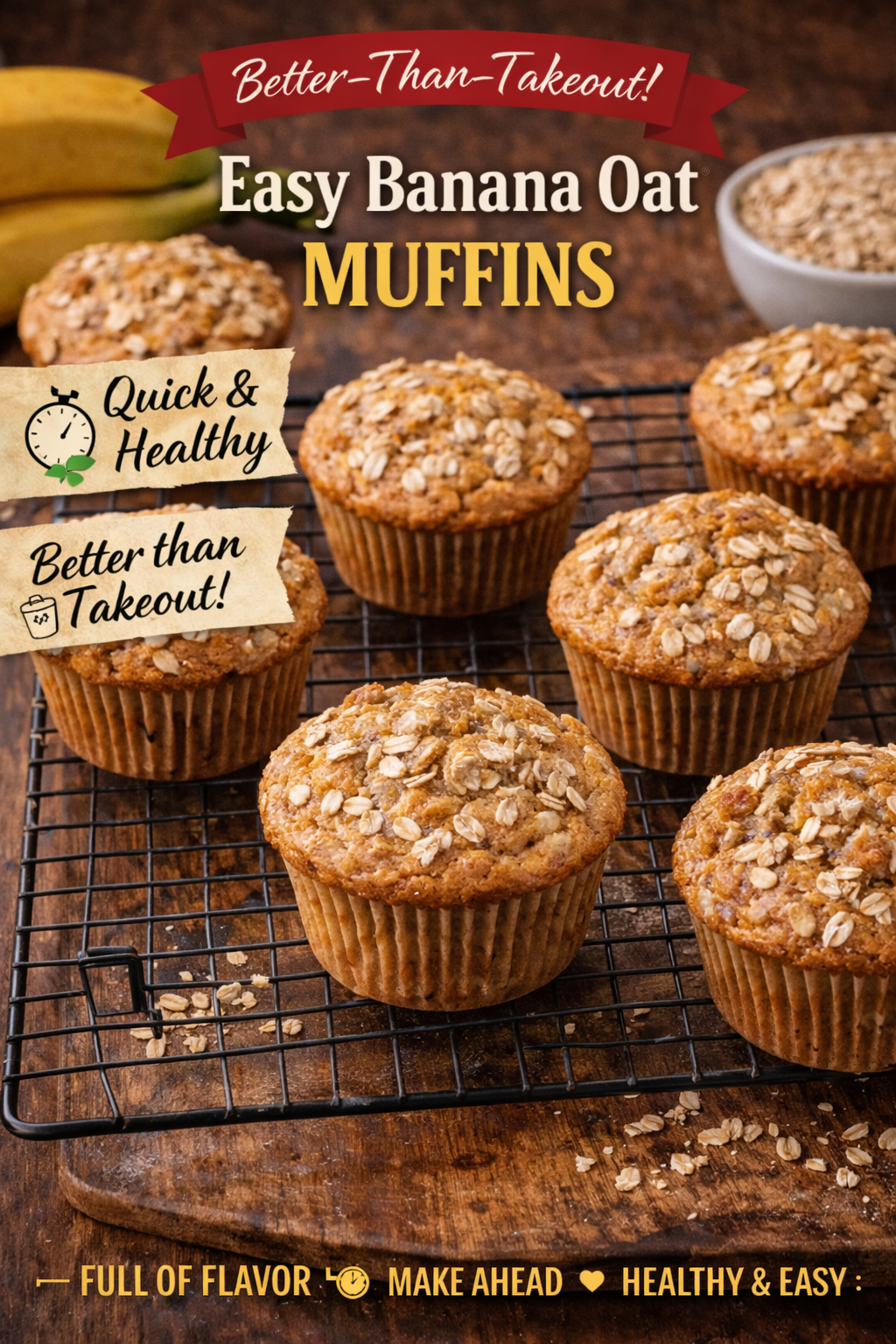 Banana oat muffins on a cooling rack