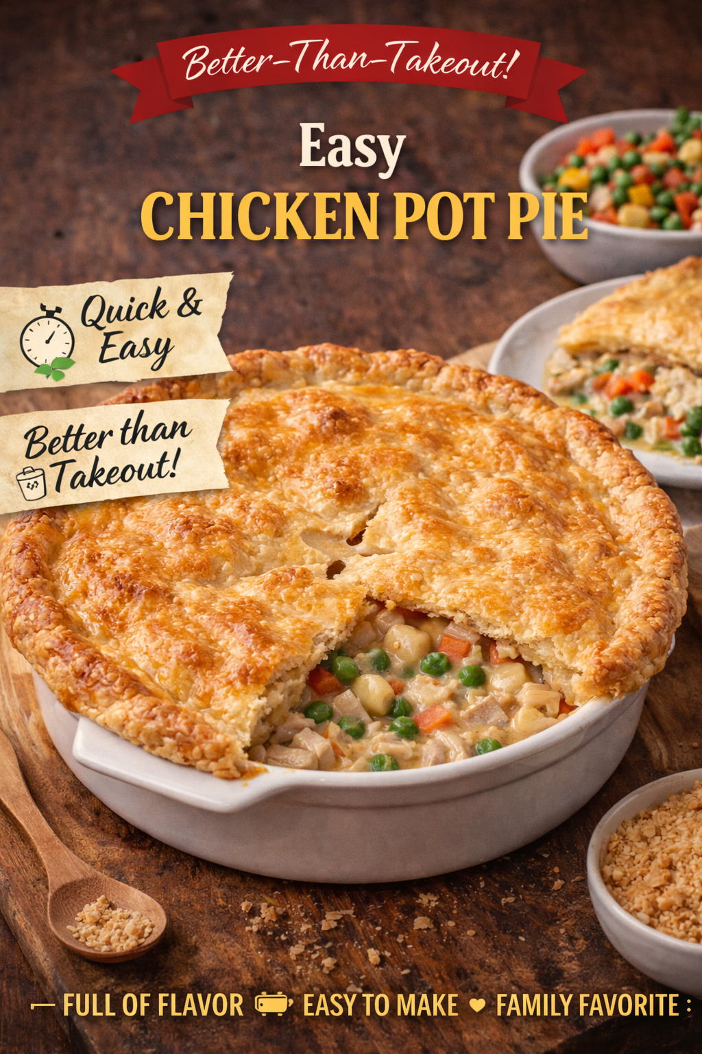Chicken pot pie with flaky golden crust