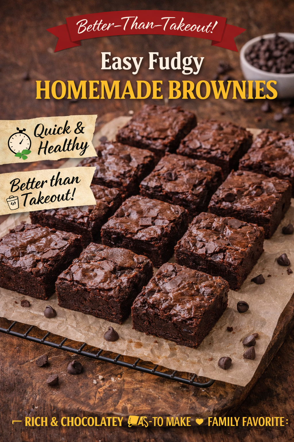 Fudgy homemade brownies cut into squares