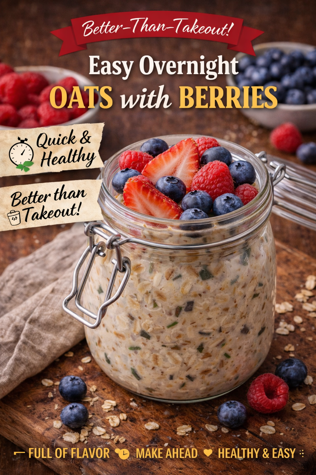 Overnight oats with berries in a glass jar